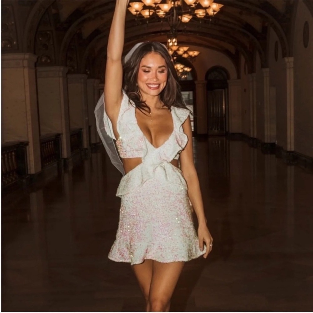 REVOLVE Show Me Your Mumu Zoey White Sequin Party Bachelorette Mini Dress NWT